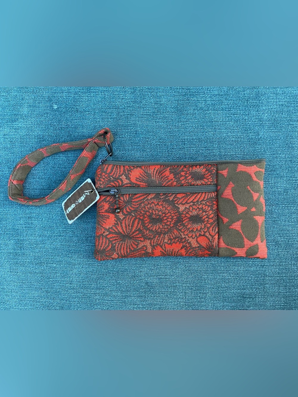 Maruca Beetle Bag Zip Wristlet Pouch, Red/Brown Floral